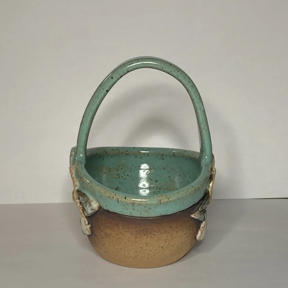 Vtg Old Patagonia Pottery Small Floral Basket Blue Brown 89‎ RARE